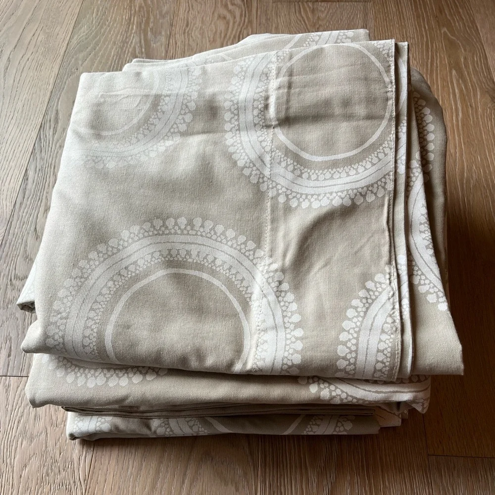 West Elm Beige and White Circular Pattern Curtain
